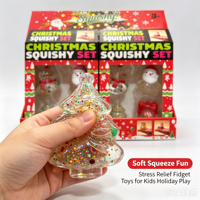 Lot de 4 jouets squishy de Noël scintillants : Père Noël, Bonhomme de neige, Sapin, Cloche – Doux, transparents, sensoriels, anti-stress, pour le soulagement du stress et les cadeaux