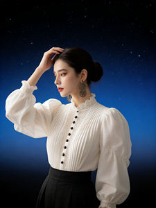 Elegant <b>White</b> Pleated Regular Sleeve Blouse <b>Women's</b> Vintage Lace Trim Square Collar Breathable Button <b>Shirt</b> Fashion Office Party - Product Image 4