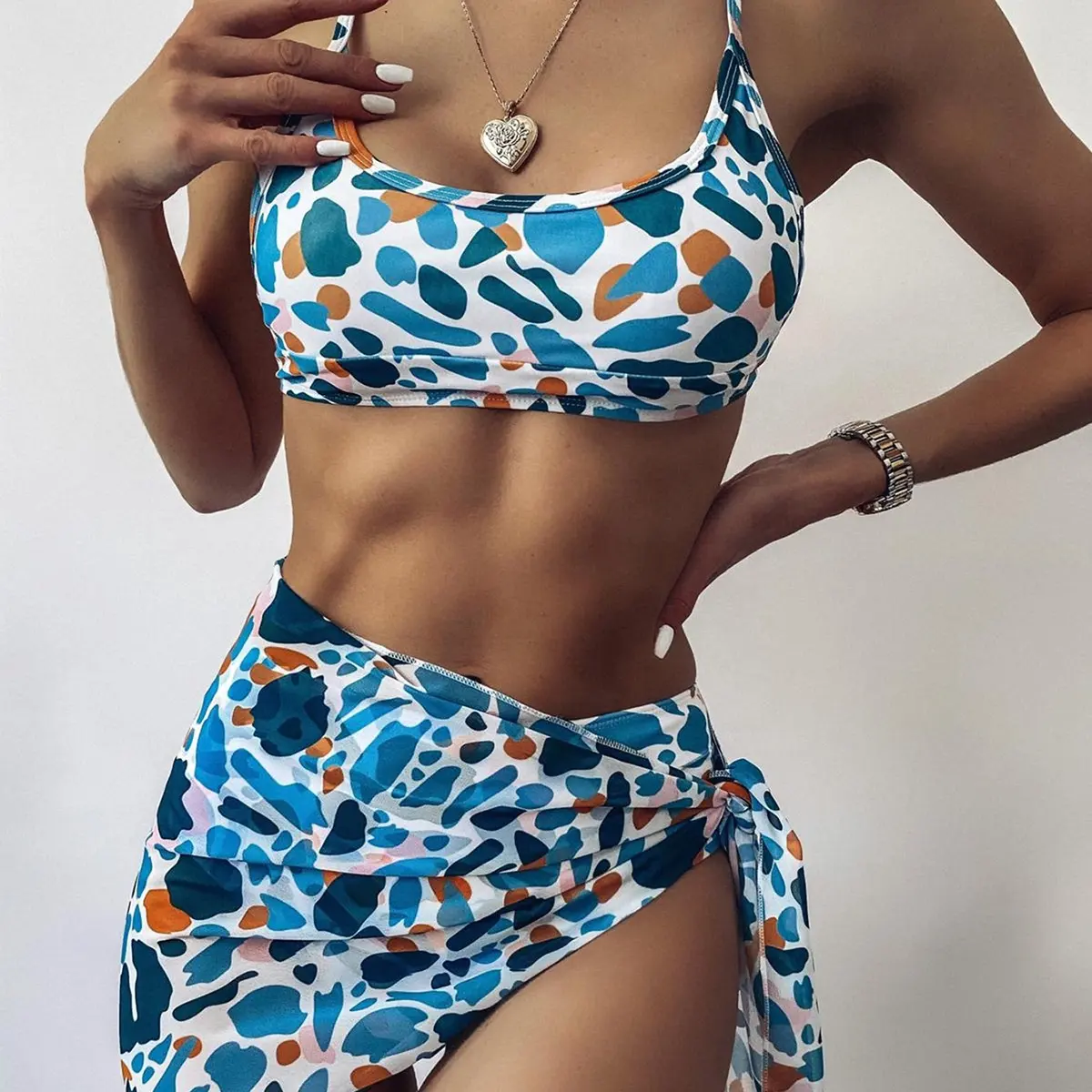 2022 Thương Hiệu Nổi Tiếng Phổ Biến Sexy Phụ Nữ Đồ Bơi Halter Ba Mảnh Bikini Mới In Ren Lên Tam Giác Bikini Swimsuit