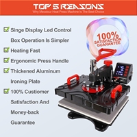 Machine de Sublimation Presse à Chaud Combinée Multifonctionnelle 10 en 1 avec Plateaux pour Tasses, Assiettes et Casquettes pour T-shirts
