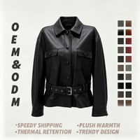 Blouson en cuir de mouton pour femme, coupe ceinturée, poches poitrine, simple boutonnage, coupe-vent et imperméable, idéal pour la moto - Collection Factory Outlet