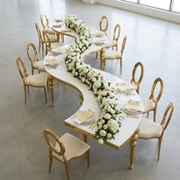 Table de salle à manger ronde moderne de luxe en verre doré et acier inoxydable pour événements en plein air, parcs, mariages et réceptions