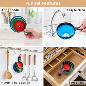 Juego de 3 Embudos Plegables de TPR+PP de Grado Alimenticio para Cocina, Personalizados, Nuevos, en Tamaños Pequeño y Grande - Product Image 4
