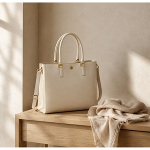 Bolso Tote Estructurado de Cuero Vegano para Mujer con Cierre Magnético, Asas Enrolladas, Herrajes en Oro Mate y Combinación de Colores Personalizada - Product Image 3