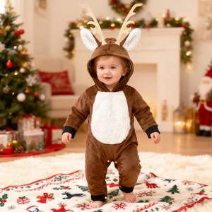 Costume <span class=keywords><strong>de</strong></span> cerf pour bébé Beipegin, garçons et filles, nouveau-né, combinaison en flanelle à capuche, grenouillère, combinaison <span class=keywords><strong>de</strong></span> Noël, Halloween, fabriqué en Chine - Product Image 6