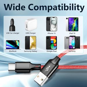 Cable de Carga Rápida con Trenzado de Nailon <span class=keywords><strong>para</strong></span> Teléfono, Compatible con Android Auto Sync, Samsung, iPhone, iPad, <span class=keywords><strong>Pixel</strong></span>, USB C - Product Image 4