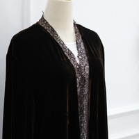 Vente en gros d'Abaya en velours et dentelle pour l'automne et l'hiver, robe islamique élégante et modeste pour femmes musulmanes, broderie florale, ensemble assorti avec hijab