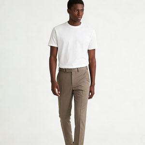 Men's Slim Fit Pleated <strong>Chino</strong> Trousers Stretch Plain Dyed Straight Lightweight Formal Pants with <strong>Cuffed</strong> Hem - Product Image 2