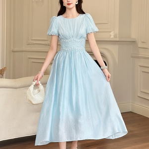 In Stock Blue Short Puffy Dresses Satin Fabric, Shiny Blue Tassel |  Alibaba.com