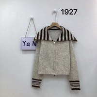 Cardigan zippé à col rayé pour femme, Nouveau pull en maille ample automne-hiver 2026, Vêtement d'extérieur décontracté doux et chaud