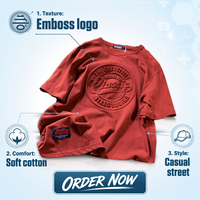 T-shirt Homme Premium Original 100% Coton Col Rond Vintage Logo Délavé Couleur Blanc Brique Épais pour l'Été
