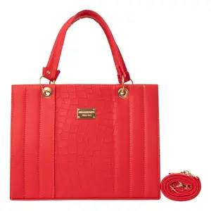 Bolso de Mano Casual para Mujer Fana Mabel, Diseño de Cocodrilo Rojo, Dos Correas, Gran Capacidad, Decoración de Plumas, Uso Diario - Product Image 1