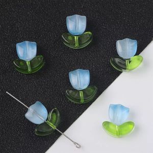 Cuentas de cristal con forma de flor de tulipán y hojas para la fabricación de joyas, cuentas sueltas de cristal de lampwork BBD242, origen Yiwu - Product Image 4