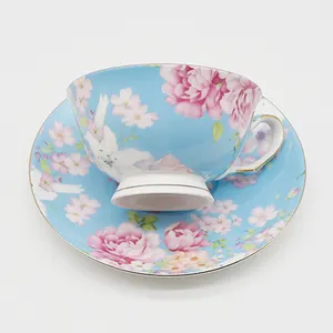 factory supplied Retro Flower pattern small fresh bone china coffee cups for latte