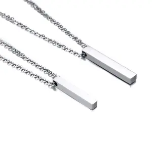 Gepersonaliseerde Roestvrij Staal Kristal Blanco Cuboid Hanger Ketting Kan Laser Naam Of Woorden Paar Sieraden