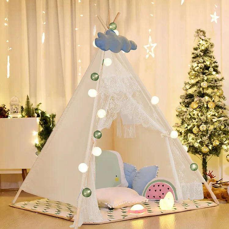 Indoor Tiny Homes Princess Castle 100% Cotton Lace Children Teepee Play Tent For Kids