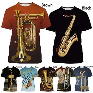 Camiseta con estampado 3D para hombre, camisetas gráficas clásicas con instrumentos musicales, ropa informal de hip-hop, camisetas divertidas de gran tamaño