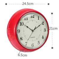 Relojes de pared de cuarzo de estilo clásico retro, redondos, convexos, de plástico, Color Rojo