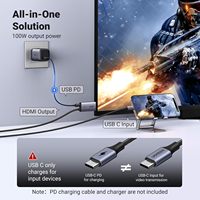 Kabel UGREEN USB C ke HD-MI dengan Adaptor Pengisian Cepat 100W PD 4K 60Hz 2-in-1 Thunderbolt Unidirectional Tipe C ke HD-MI