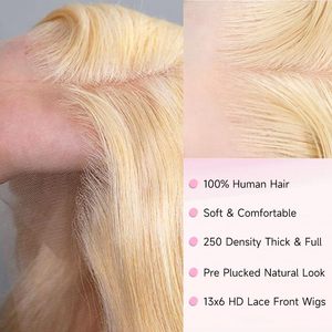 Parrucca Lace Front Bozhen 613 in <span class=keywords><strong>Capelli</strong></span> Umani Remy, Densità 250%, <span class=keywords><strong>Biondo</strong></span> <span class=keywords><strong>Oro</strong></span>, Ondulata, Realistica, Pre-tagliata, 28 Pollici, 300g - Product Image 5