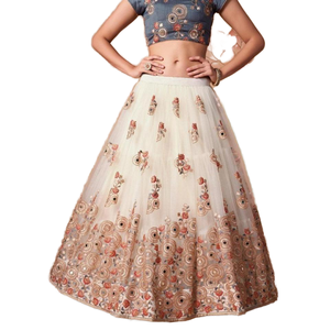 Fascinante Lehenga Choli blanco roto con decoraciones de fiesta de red de trabajo de espejo - Product Image 1