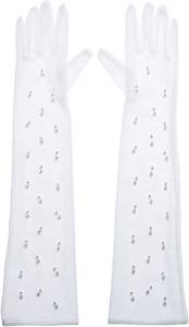 Mode Damen Voll finger Satin Handschuhe Lang Schwarz und Weiß für Partys Hochzeiten Braut Elegant Sexy Look - Product Image 6