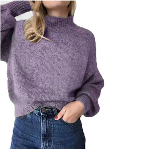 High Quality Women'<strong>s</strong> <strong>Sweaters</strong> Wholesale Lantern Sleeve Casual Knitted Tops for Fall <strong>Ladies</strong> - Product Image 3