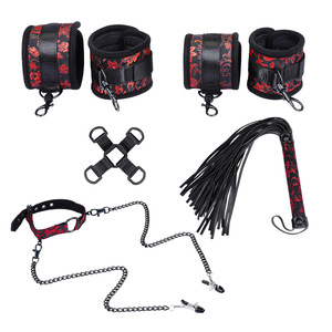 Nuevo látigo de entrenamiento SM, esposas con patrón impreso, esposas para tobillos, látigo, pinzas para pezones, collar, accesorios de entrenamiento para adultos, juguetes para parejas - Product Image 1