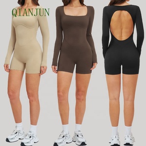 Combinaison de sport pour femme <span class=keywords><strong>à</strong></span> col carré et dos nu, idéale pour la course, le fitness, le Pilates et le yoga, tenue moulante avec coussinets amovibles - Product Image 1