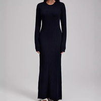 Nouveau design de gros Robe longue élégante en tricot côtelé à manches longues et col rond de couleur pure pour femmes