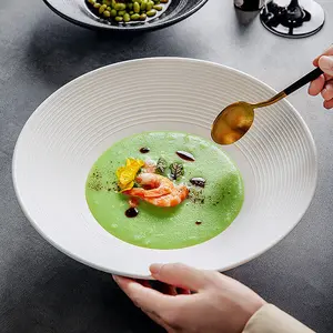 Nordic Western Style Restaurant Kitchen Tableware Porcelain Salad Trumpet Tray Dish Plate Dinnerware Ceramic Hat Bowl Deep Plate