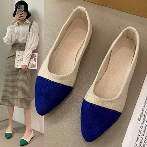 Foreign Trade Pointed Large Size Splicing Flat Women Spring and Autumn Ship Commuting Work Shallow Mouth Fashion Women's Si - Product Image 3