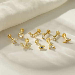 เครื่องประดับเจาะหูแบบเฮลิกซ์ CANNER ขายดี ดีไซน์แบน ประดับเพชร CZ สวมใส่สบาย สีเงิน ทันสมัย - Product Image 5