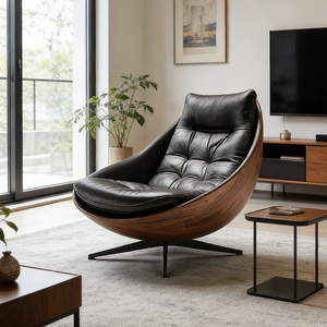 Şık Dolgulu Deri Döner Kanepe Sandalye Ahşap Desenli Çerçeve Dinlenme Terliği Koltuk Cafe Restoran Mobilyası - Product Image 5