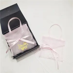 CH Wholesale Custom Logo Sheer Storage Cute Tote Bag Gift Jewelry Mesh Packaging Pink Organza Envelope Bag With Ribbon
