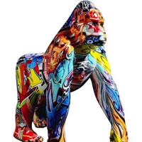 Figurine de gorille en résine peinte à la main, taille réelle, style graffiti coloré, décoration de Noël pour la maison, statue d'art, sculpture