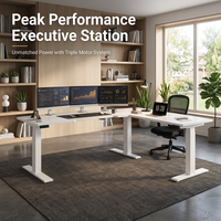 Bureau debout électrique en L à triple moteur, 2 niveaux, avec moteur dissimulé, réglable en hauteur, durable, ergonomique et professionnel