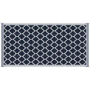 Tapis d'extérieur réversible Db 9x18 bleu et blanc en paille plastique pour patio, terrasse, pique-nique, camping - Product Image 1