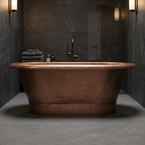 Baignoire en cuivre martelé, finition patine émaillée indienne, sur pieds, vente en gros - Product Image 1