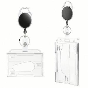 Porte-badge robuste en plastique pour cartes d'identité et de crédit, avec enrouleur rétractable, mousqueton et support vertical/horizontal pour pince de poignet - Product Image 1