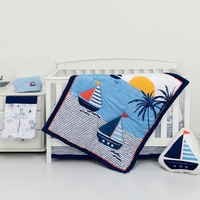 Parure de lit en coton, ensemble de literie pour bébé garçon, océan bleu, couette pour berceau, 4 pièces