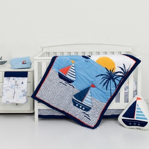 Juego de Ropa de Cama <span class=keywords><strong>para</strong></span> Bebé Niño, Diseño de Barco Azul Océano, <span class=keywords><strong>Edredones</strong></span> de Algodón <span class=keywords><strong>para</strong></span> Cuna, 4 Piezas - Product Image 5