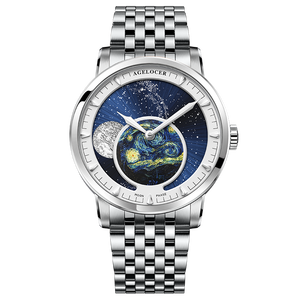 Montre d'astronome originale Ting Mingyi <span class=keywords><strong>Agelocer</strong></span>, peinture à l'huile Van Gogh, montre mécanique automatique de luxe pour homme, phase de lune, cadeau d'anniversaire - Product Image 5