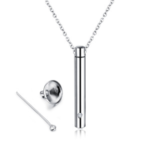 Kalung guci kristal silinder sederhana modis, perhiasan kalung abu untuk wanita pria kremasi - Product Image 2
