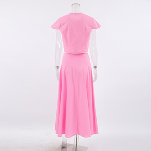 ชุดเซ็ต 2 ชิ้น เสื้อครอปติดกระดุมและกระโปรงแม็กซี่ทรงบานสำหรับผู้หญิง - แฟชั่นลำลองสำหรับฤดูร้อน - Product Image 6