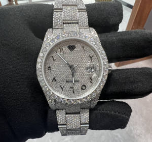 Montre pour homme <span class=keywords><strong>ROLX</strong></span> avec cadran arabe en argent, entièrement sertie de diamants en moissanite, mouvement automatique 22 carats - Product Image 1