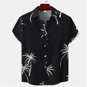 Chemise décontractée à manches courtes pour homme, imprimé vert, col rabattu, popeline, tenue d'été - Product Image 4