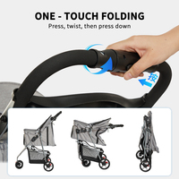 Poussette pliable pour animaux de compagnie grise à 3 roues avec panier de rangement et porte-gobelet