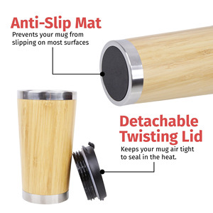 Termo de Bambú Aislado al Vacío de 450ML/15OZ, Taza de Viaje de Bambú, Taza de Café de Acero Inoxidable con Tapa, Disponible en EE. UU. - Product Image 4