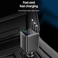 Cargador de Coche Retráctil 7 en 1 con Cable USB Tipo C PD para iPhone y Samsung, Cable de Carga Rápida, Adaptador para Encendedor de Cigarrillos
